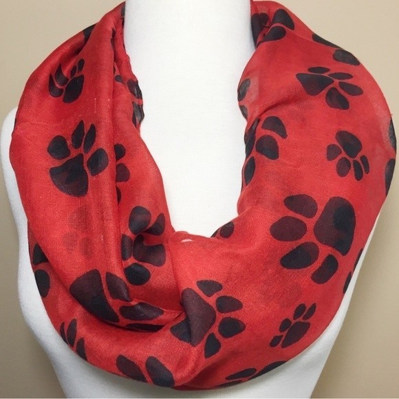 Red Black Paw Print Lightweight Infinity Scarf - Picture 1 of 3